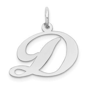14k White Gold, Ella Collection Medium Fancy Script Initial D Pendant